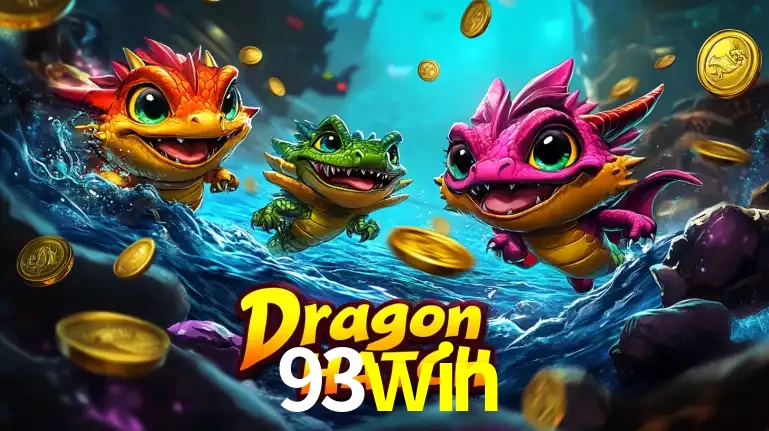 Arte promocional do jogo Dragon Hatch com três adoráveis dragões bebês nadando entre moedas de ouro, um dos slots mais divertidos para jogar no cassino 93win.