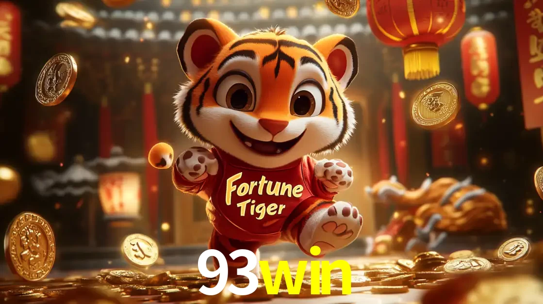 O alegre personagem do Fortune Tiger correndo sobre um caminho de moedas de ouro, simbolizando os grandes prêmios e a diversão do popular jogo de slot do 93win.
